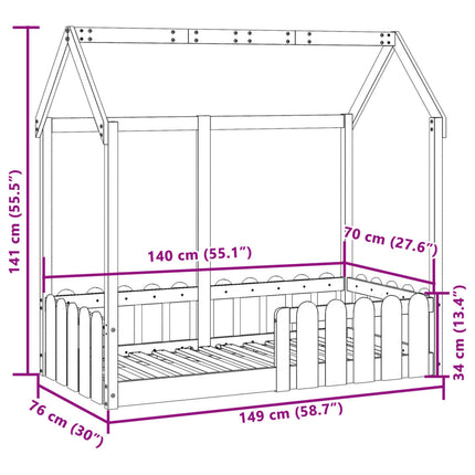 sengeramme til husseng 70x140 cm massivt fyrretræ gyldenbrun