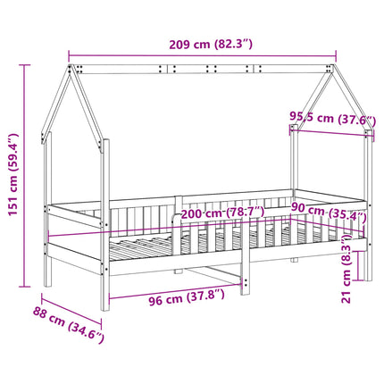 sengeramme til husseng 90x200 cm massivt fyrretræ gyldenbrun