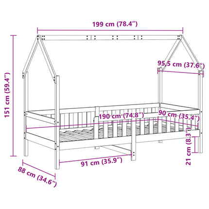 sengeramme til husseng 90x190 cm massivt fyrretræ