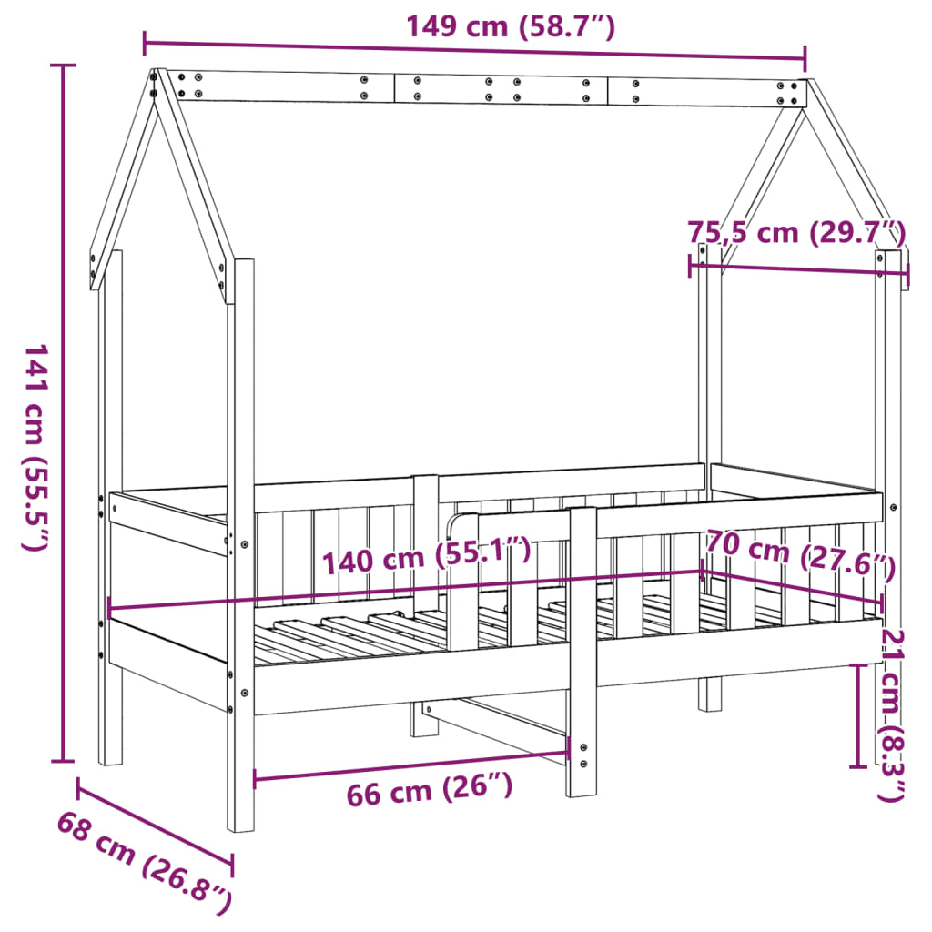 sengeramme til husseng 70x140 cm massivt fyrretræ