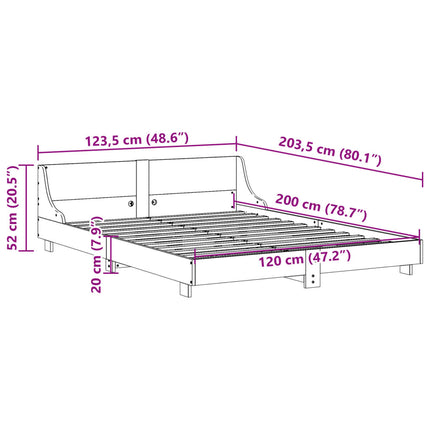 sengeramme uden madras 120x200 cm massivt fyrretræ hvid