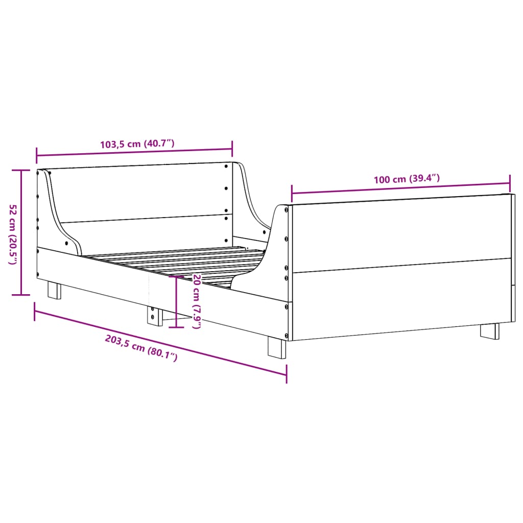sengeramme uden madras 100x200 cm massivt fyrretræ hvid