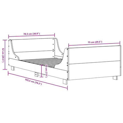 sengeramme uden madras 75x190 cm massivt fyrretræ gyldenbrun