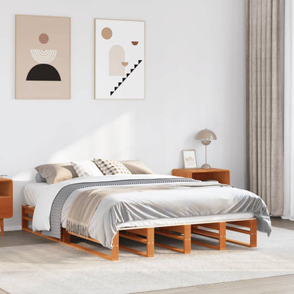 sengeramme uden madras 135x190 cm massivt fyrretræ brun