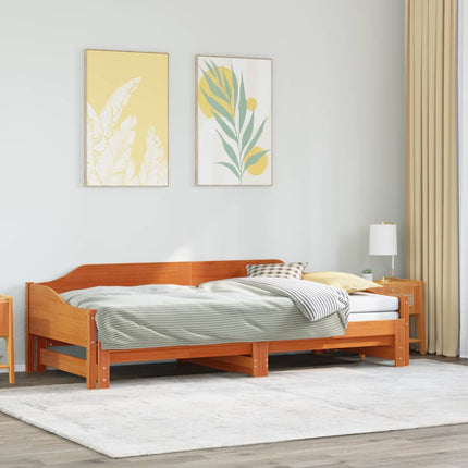 daybed med udtræk 90x200 cm massivt fyrretræ gyldenbrun