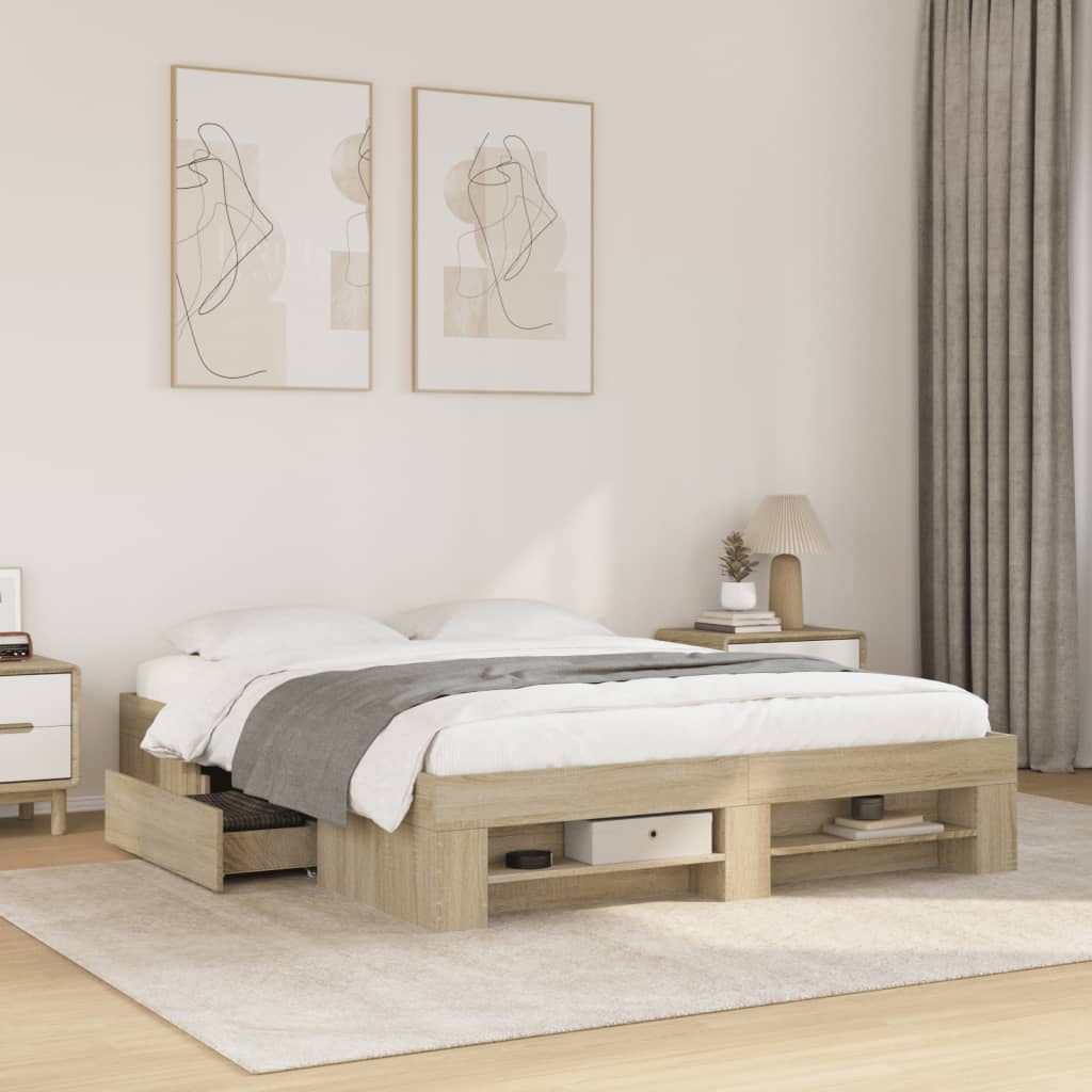 sengeramme 150x200 cm uden madras konstrueret træ sonoma-eg