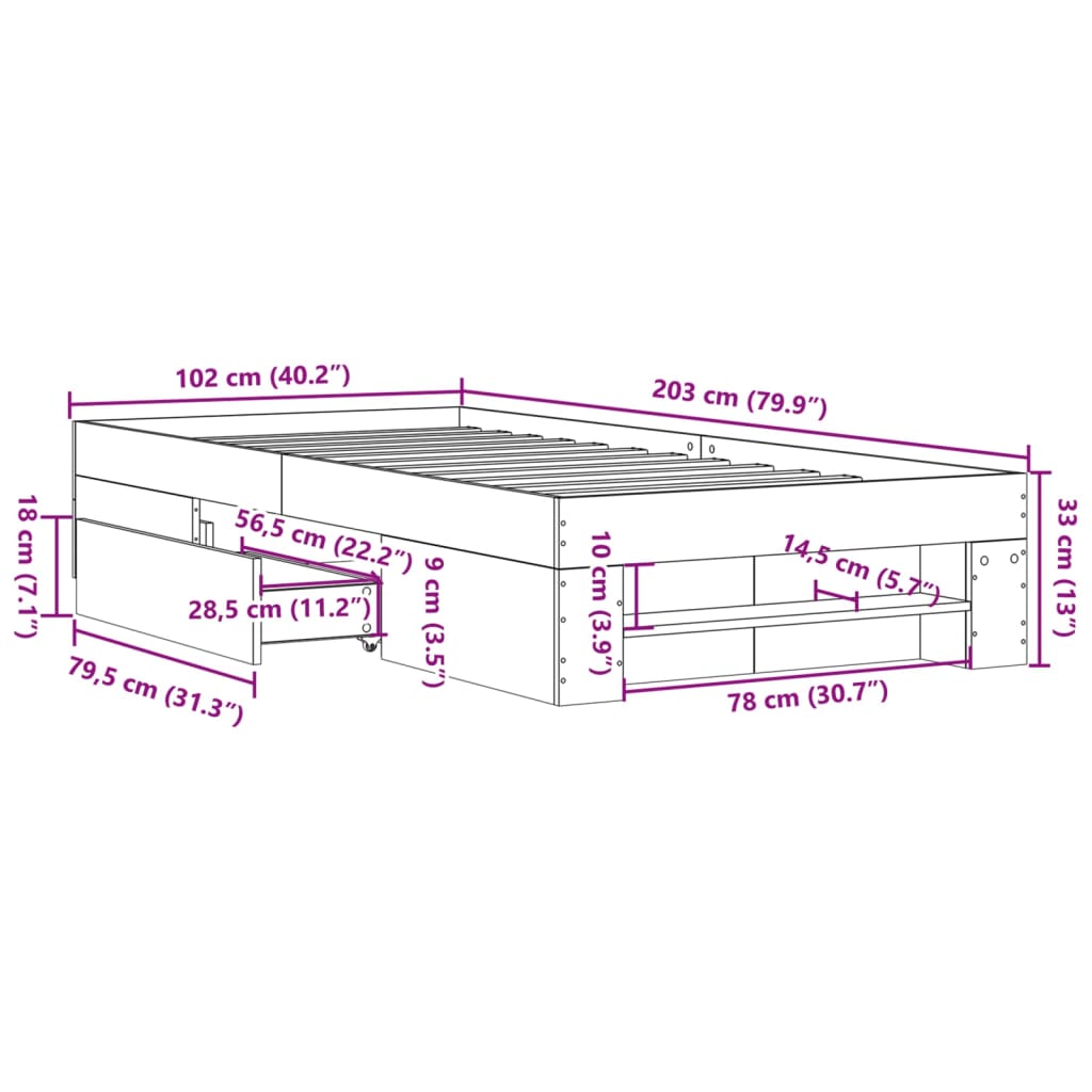 sengeramme 100x200 cm uden madras konstrueret træ sonoma-eg