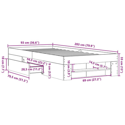 sengeramme 90x200 cm uden madras konstrueret træ sonoma-eg