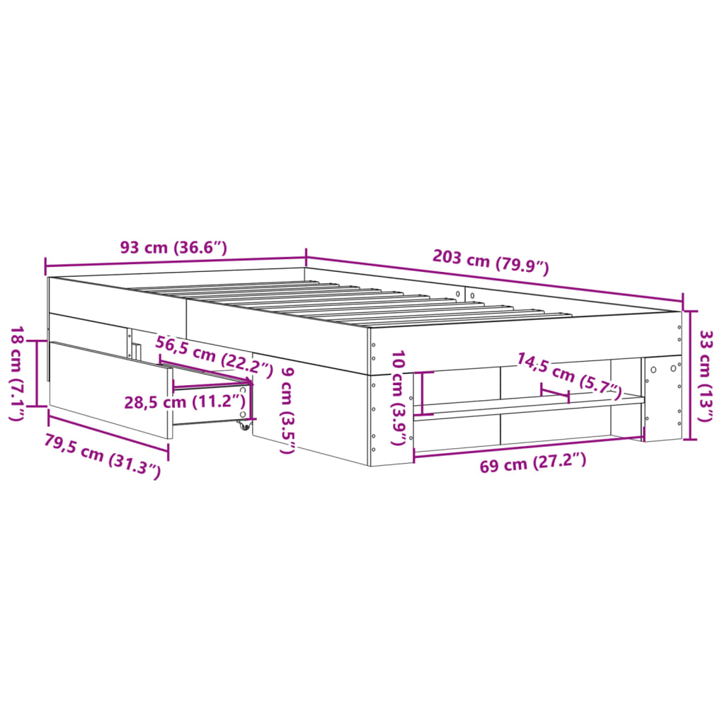 sengeramme 90x200 cm konstrueret træ betongrå