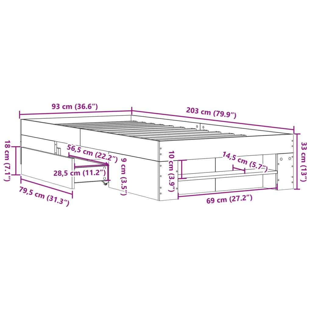 sengeramme 90x200 cm konstrueret træ grå sonoma-eg