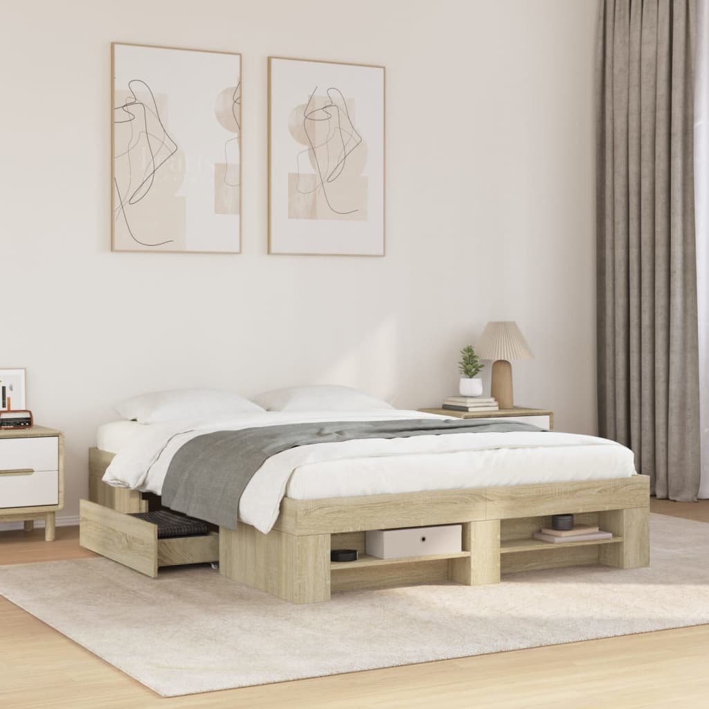 sengeramme 140x190 cm uden madras konstrueret træ sonoma-eg