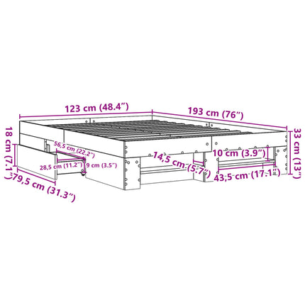 sengeramme 120x190 cm uden madras konstrueret træ sonoma-eg