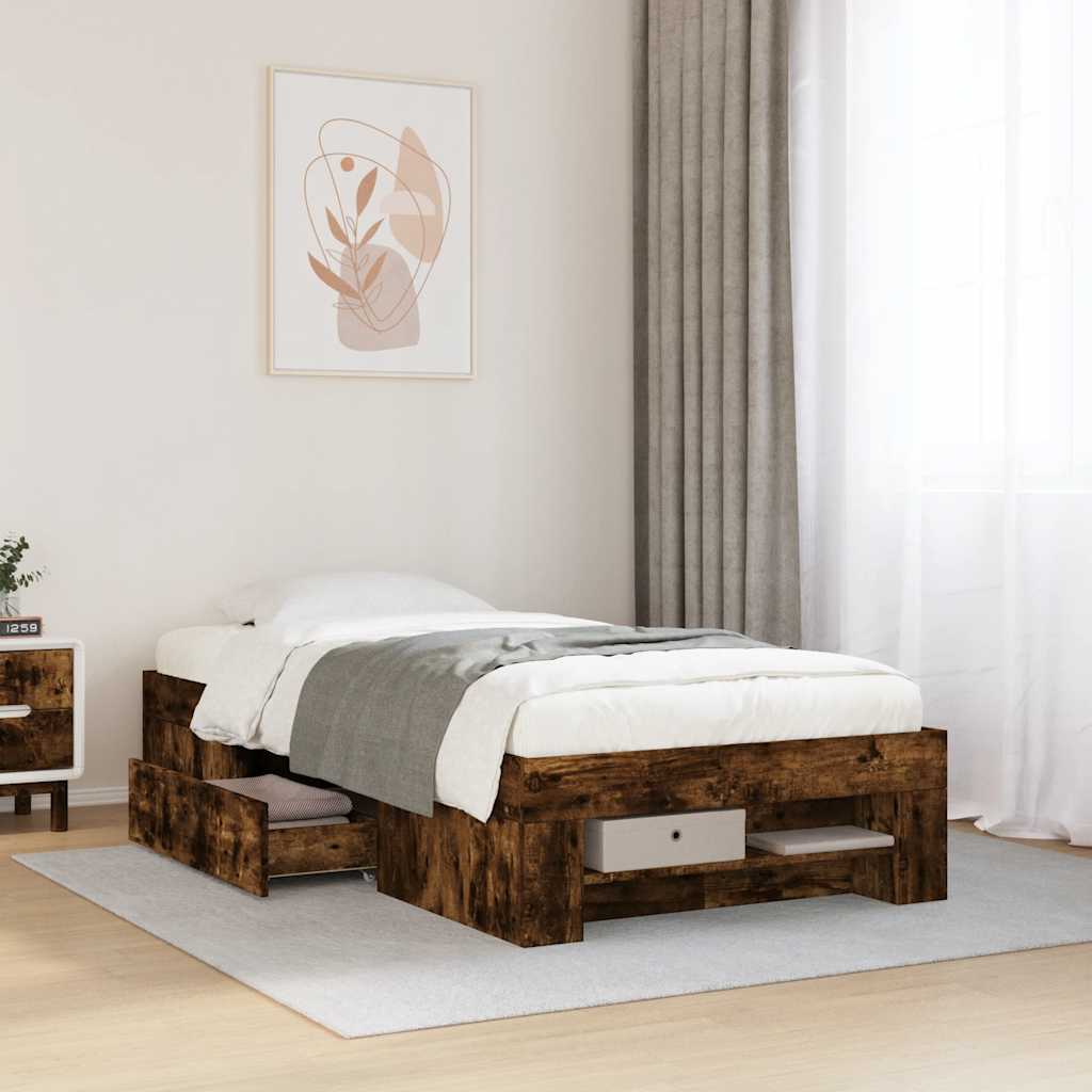 sengeramme 90x190 cm uden madras konstrueret træ røget eg