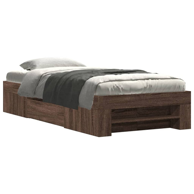 sengeramme 90x190 cm uden madras konstrueret træ brunt eg