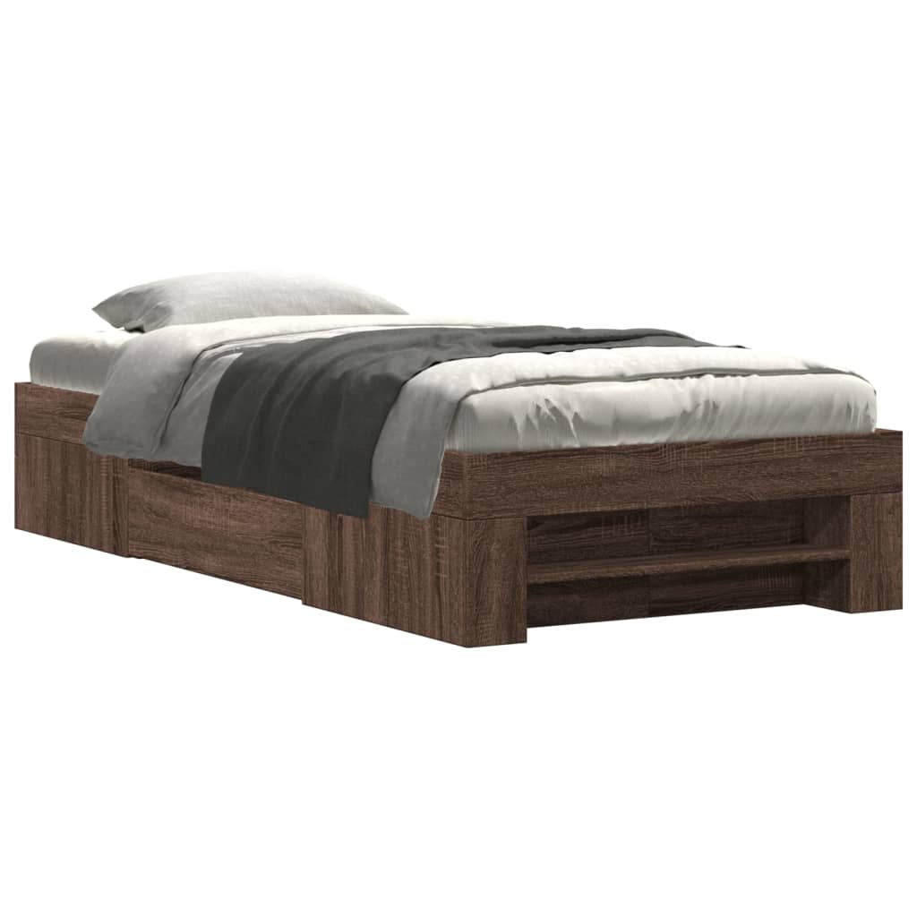 sengeramme 90x190 cm uden madras konstrueret træ brunt eg
