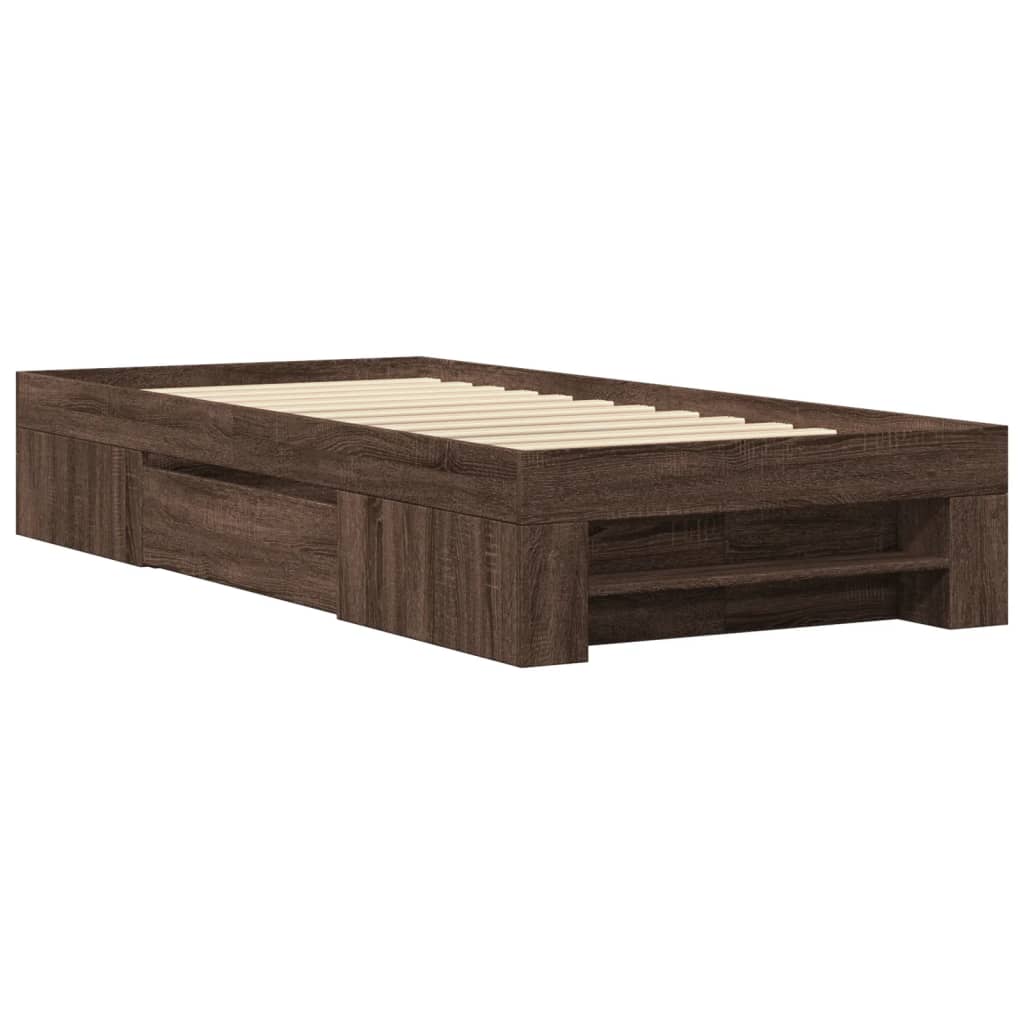 sengeramme 90x190 cm uden madras konstrueret træ brunt eg