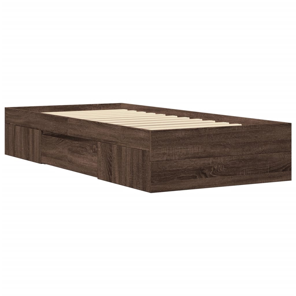 sengeramme 90x190 cm uden madras konstrueret træ brunt eg