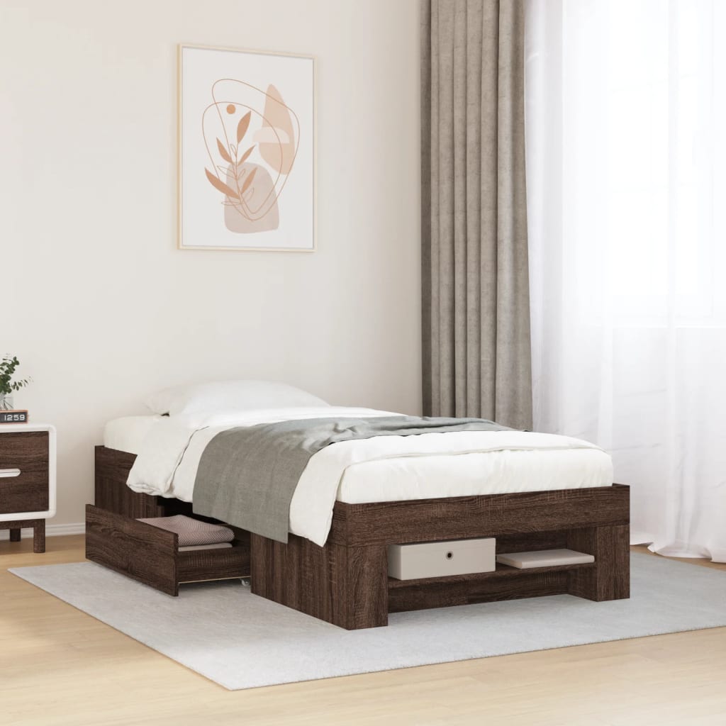 sengeramme 90x190 cm uden madras konstrueret træ brunt eg