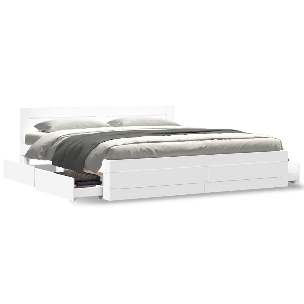 Sengeramme med hovedgærde uden madras Hvid 200x200 cm