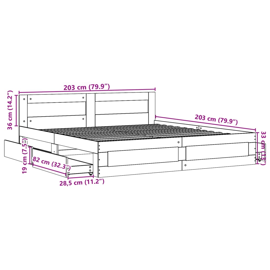 Sengeramme med hovedgærde uden madras Hvid 200x200 cm