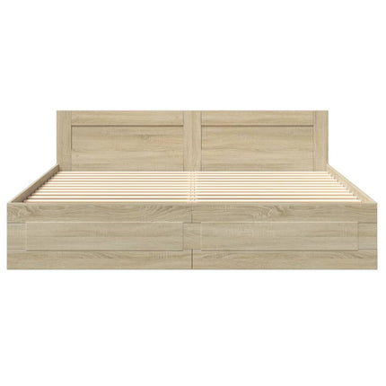 sengeramme med sengegavl 200x200 cm konstrueret træ sonoma-eg