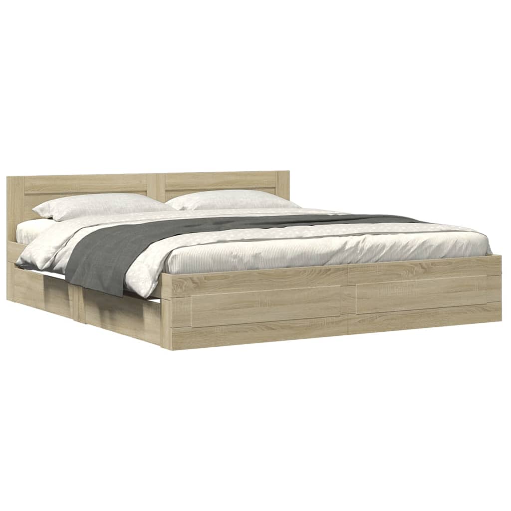 sengeramme med sengegavl 180x200 cm konstrueret træ sonoma-eg