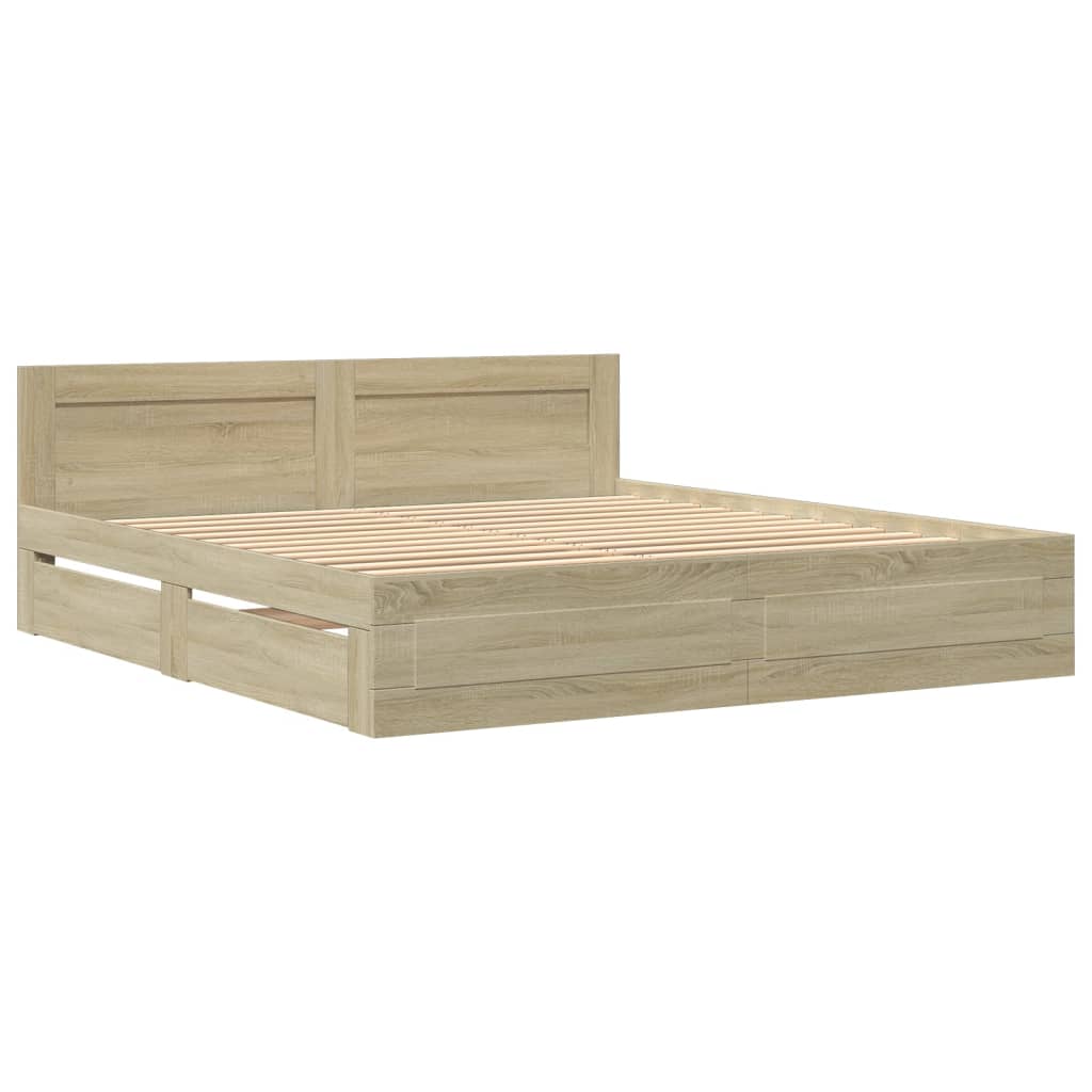 sengeramme med sengegavl 180x200 cm konstrueret træ sonoma-eg