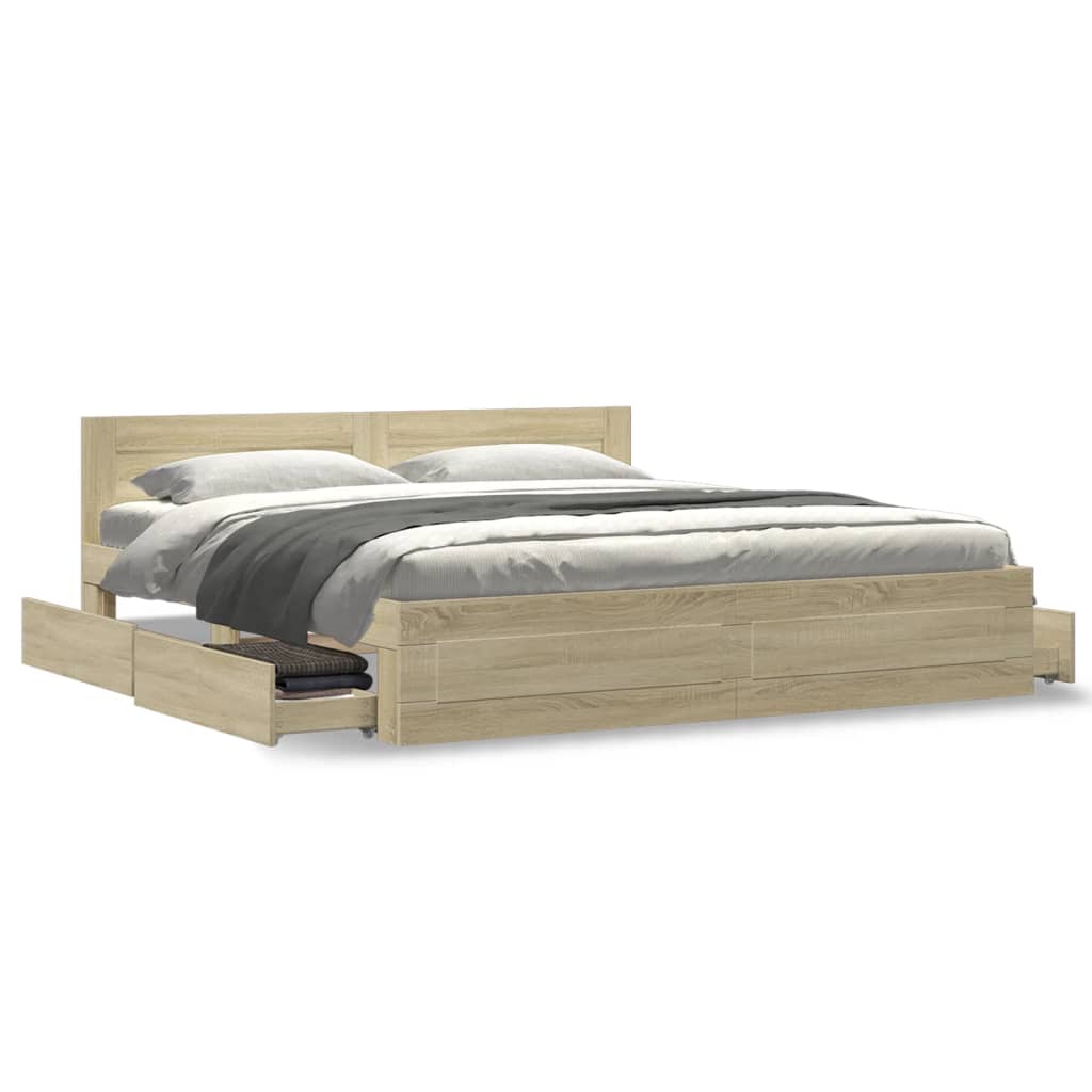 sengeramme med sengegavl 180x200 cm konstrueret træ sonoma-eg