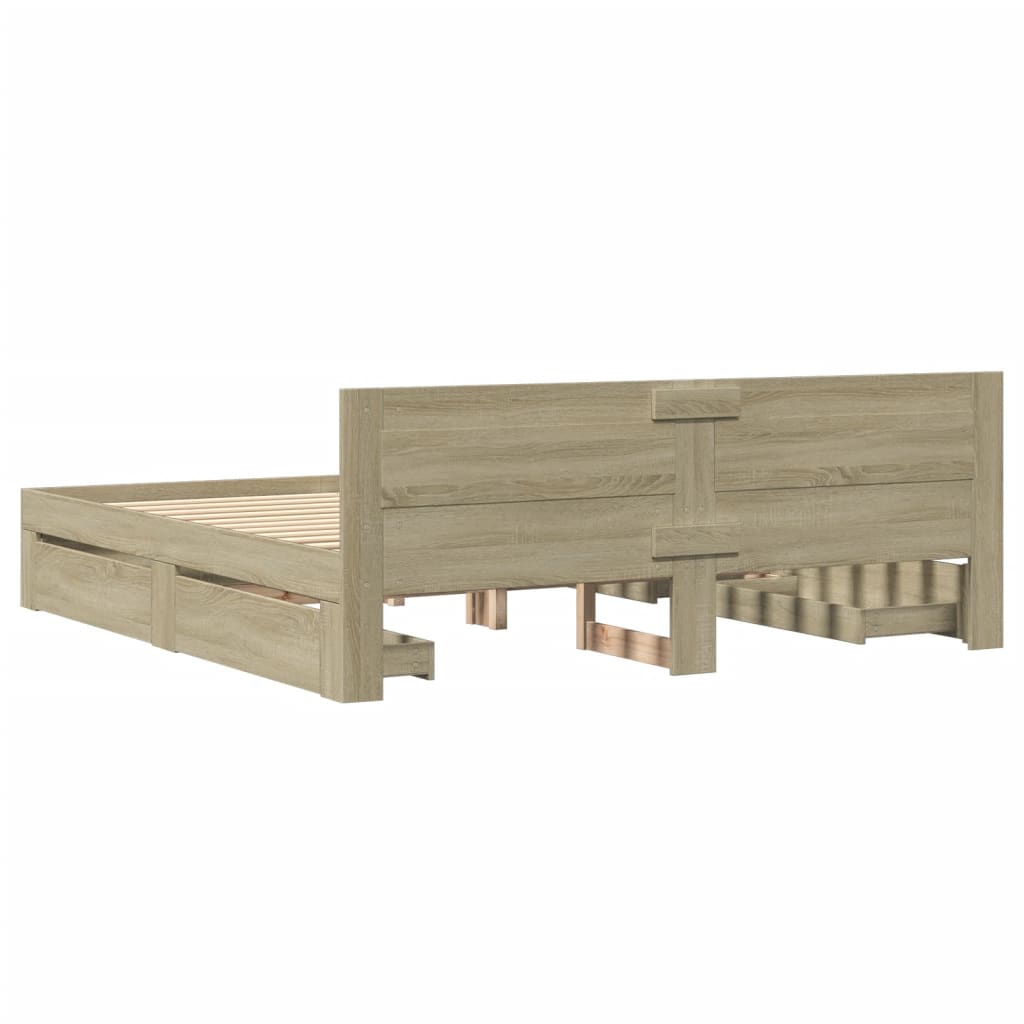 sengeramme med sengegavl 180x200 cm konstrueret træ sonoma-eg