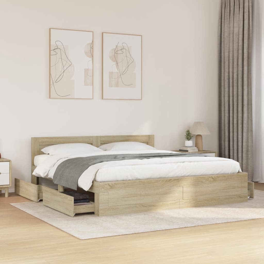 sengeramme med sengegavl 180x200 cm konstrueret træ sonoma-eg