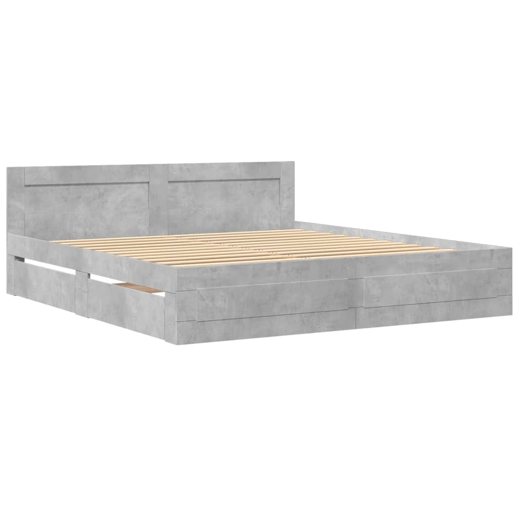sengeramme med sengegavl 180x200 cm konstrueret træ betongrå