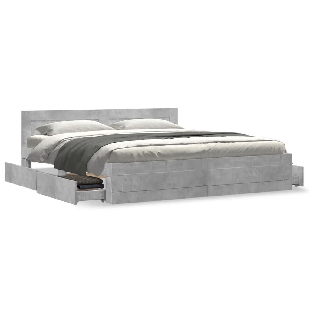 sengeramme med sengegavl 180x200 cm konstrueret træ betongrå