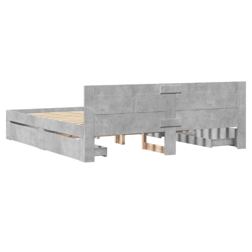 sengeramme med sengegavl 180x200 cm konstrueret træ betongrå