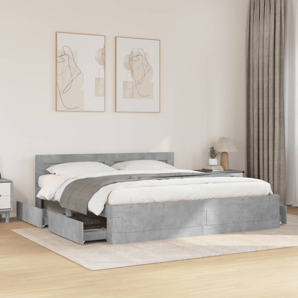sengeramme med sengegavl 180x200 cm konstrueret træ betongrå