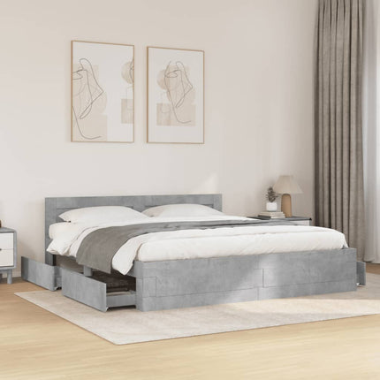sengeramme med sengegavl 180x200 cm konstrueret træ betongrå