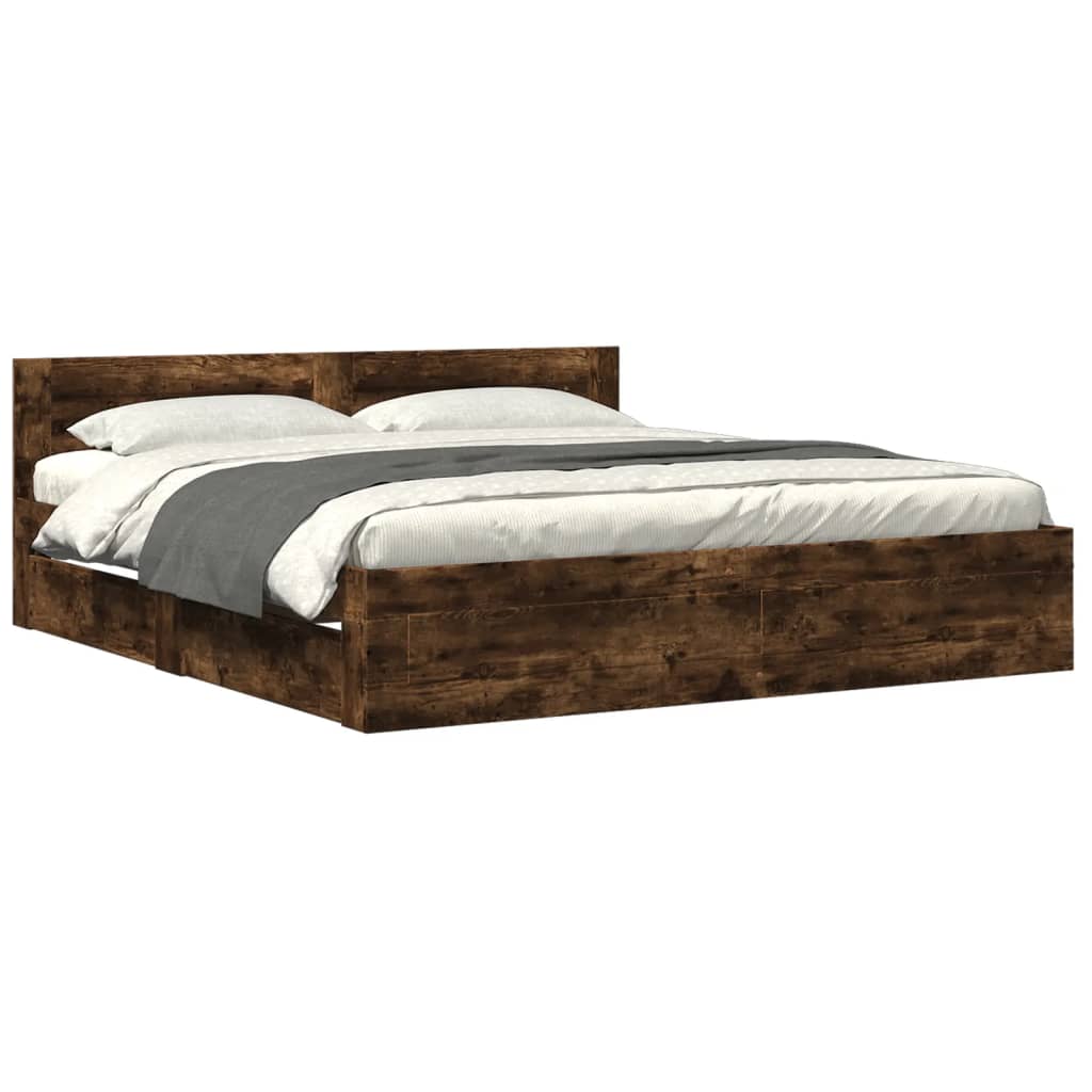 sengeramme med sengegavl 180x200 cm konstrueret træ røget eg