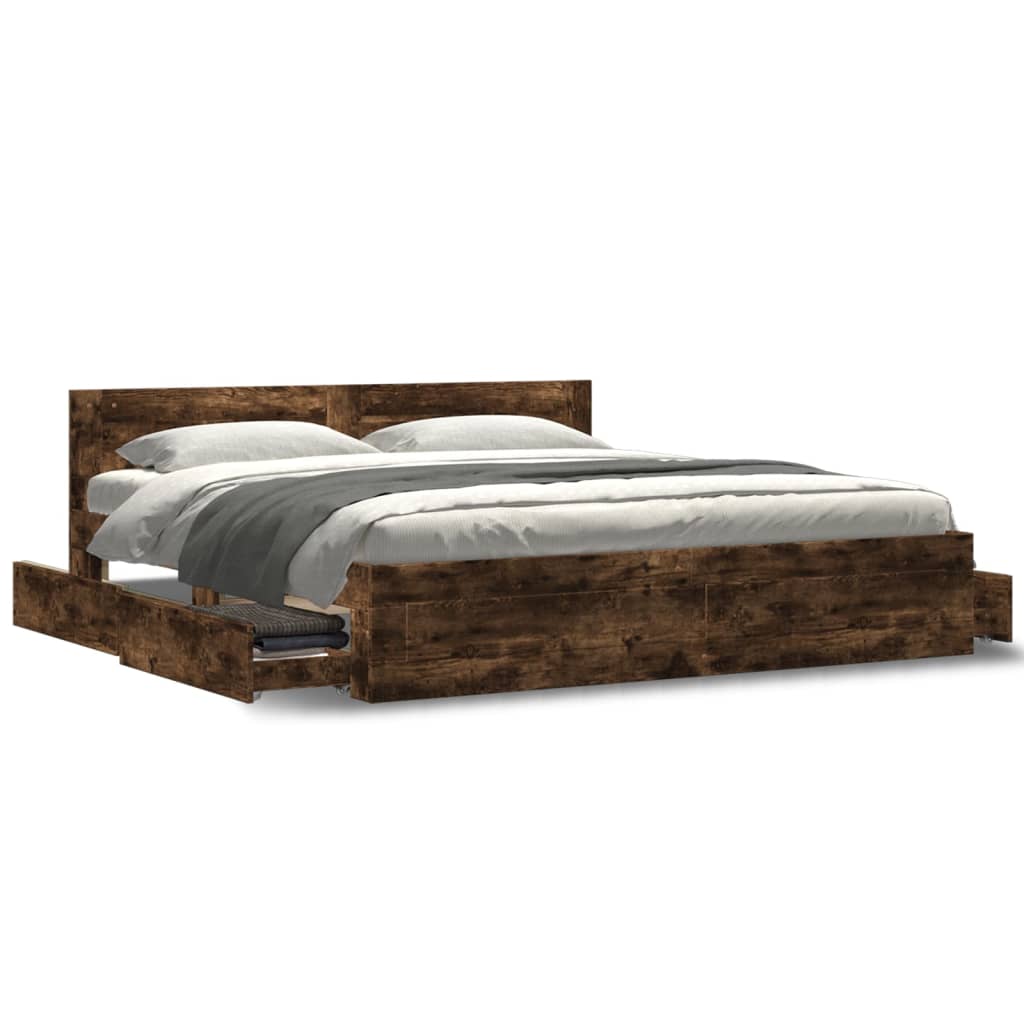 sengeramme med sengegavl 180x200 cm konstrueret træ røget eg