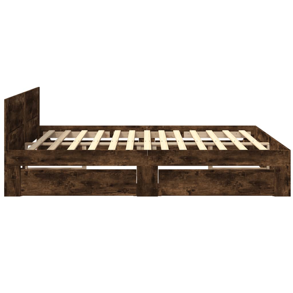 sengeramme med sengegavl 180x200 cm konstrueret træ røget eg