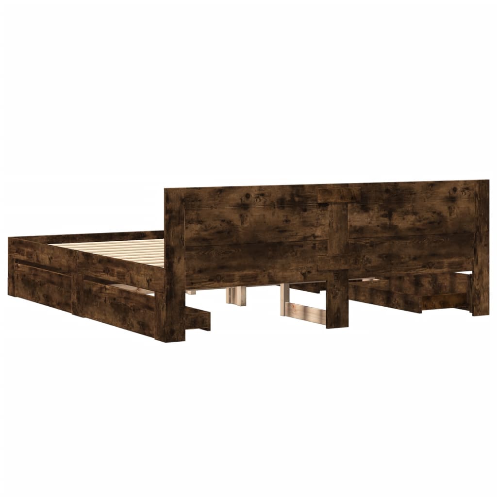 sengeramme med sengegavl 180x200 cm konstrueret træ røget eg