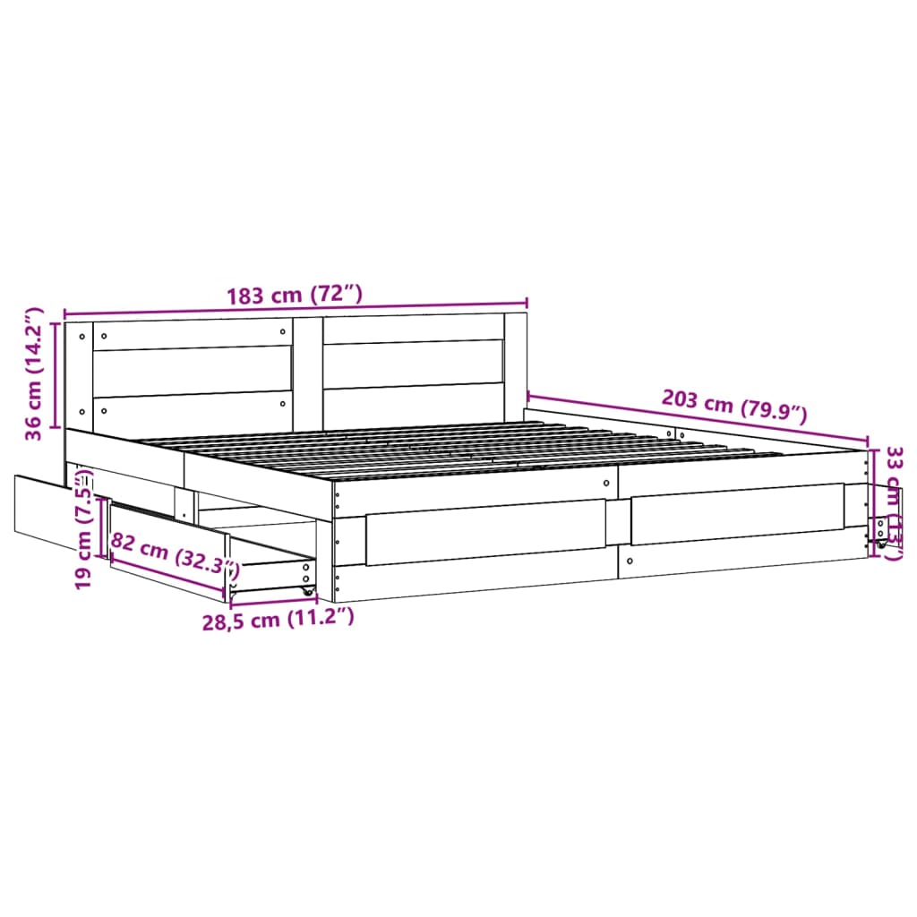 sengeramme med sengegavl 180x200 cm konstrueret træ røget eg