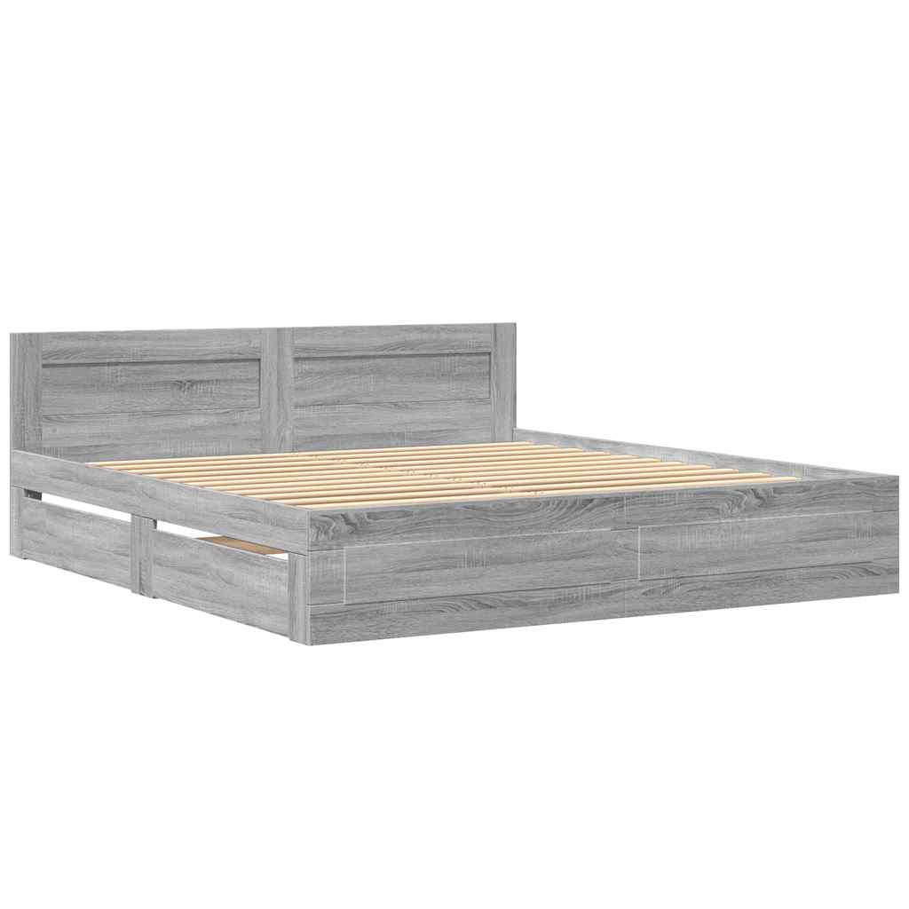 sengeramme med sengegavl 180x200 cm konstrueret træ grå sonoma