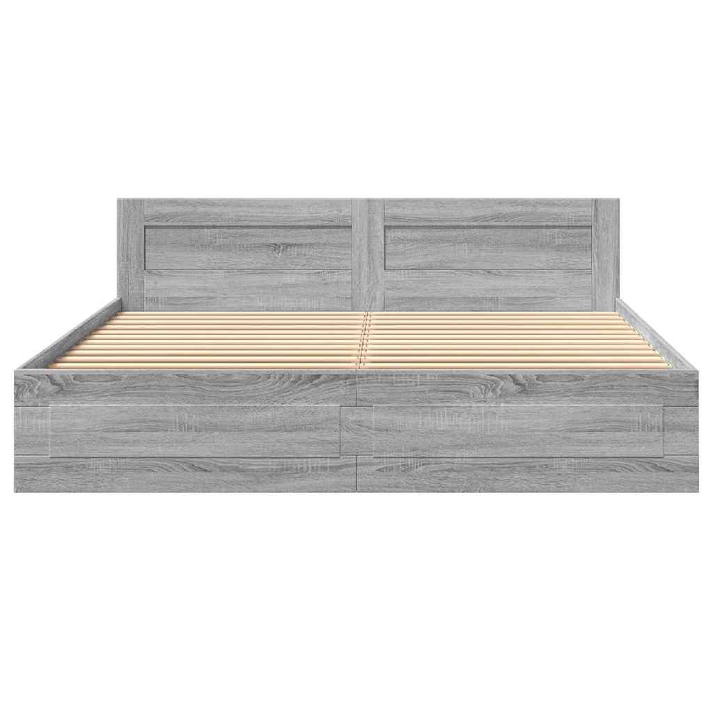 sengeramme med sengegavl 180x200 cm konstrueret træ grå sonoma