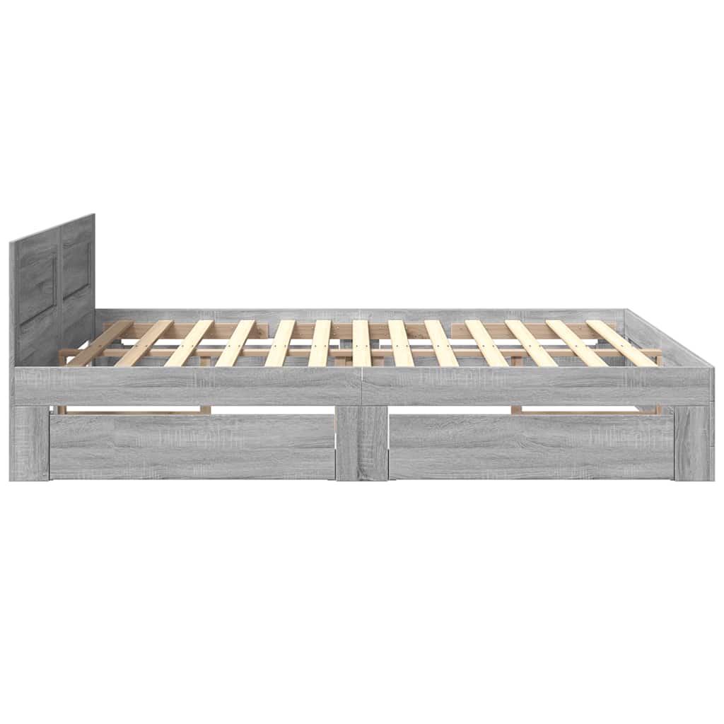 sengeramme med sengegavl 180x200 cm konstrueret træ grå sonoma
