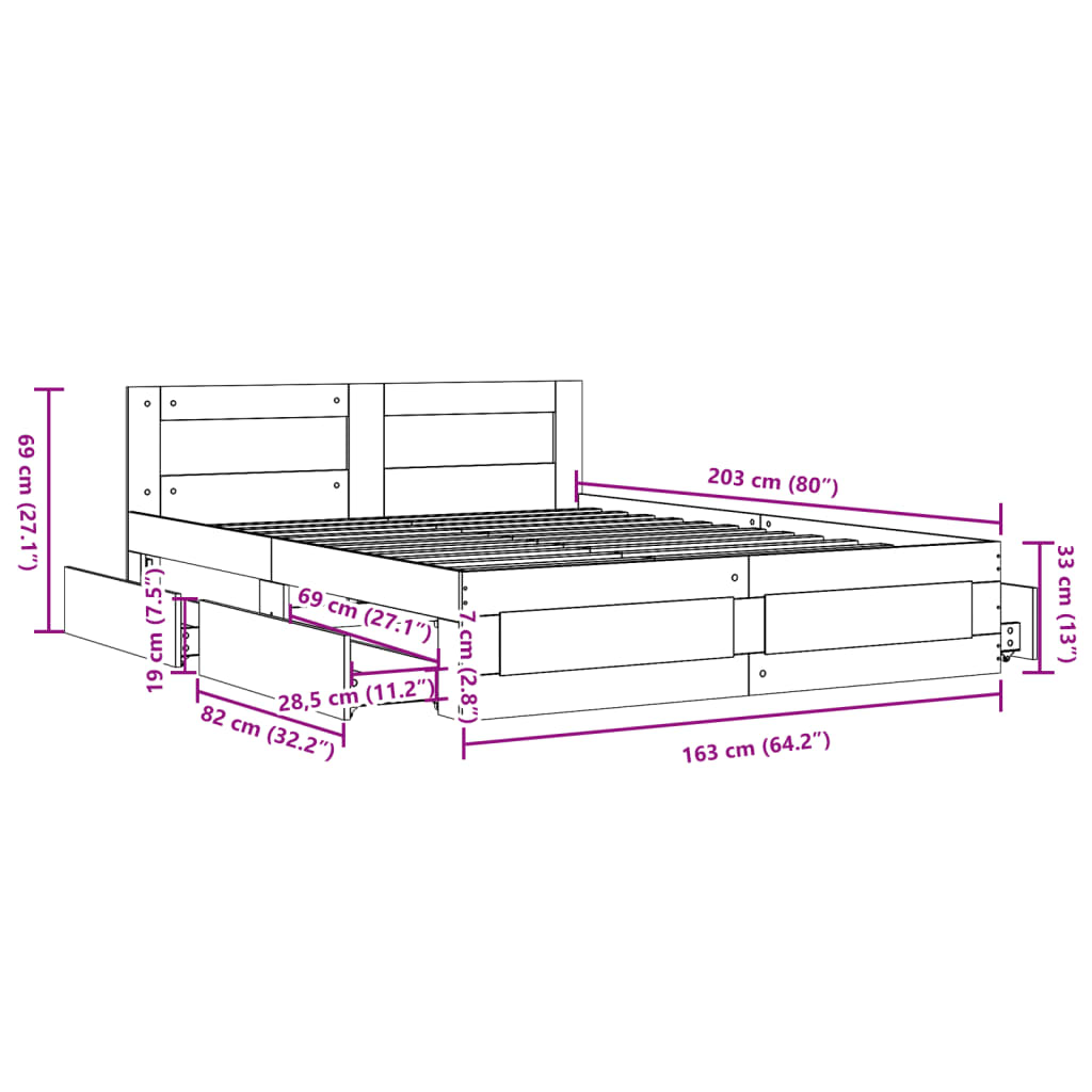 Sengeramme med hovedgærde uden madras Hvid 160x200 cm