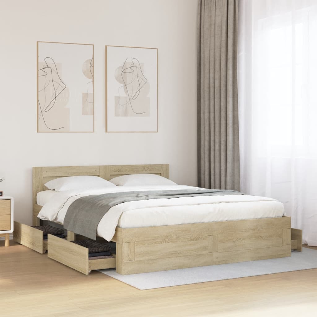 sengeramme med sengegavl 160x200 cm konstrueret træ sonoma-eg