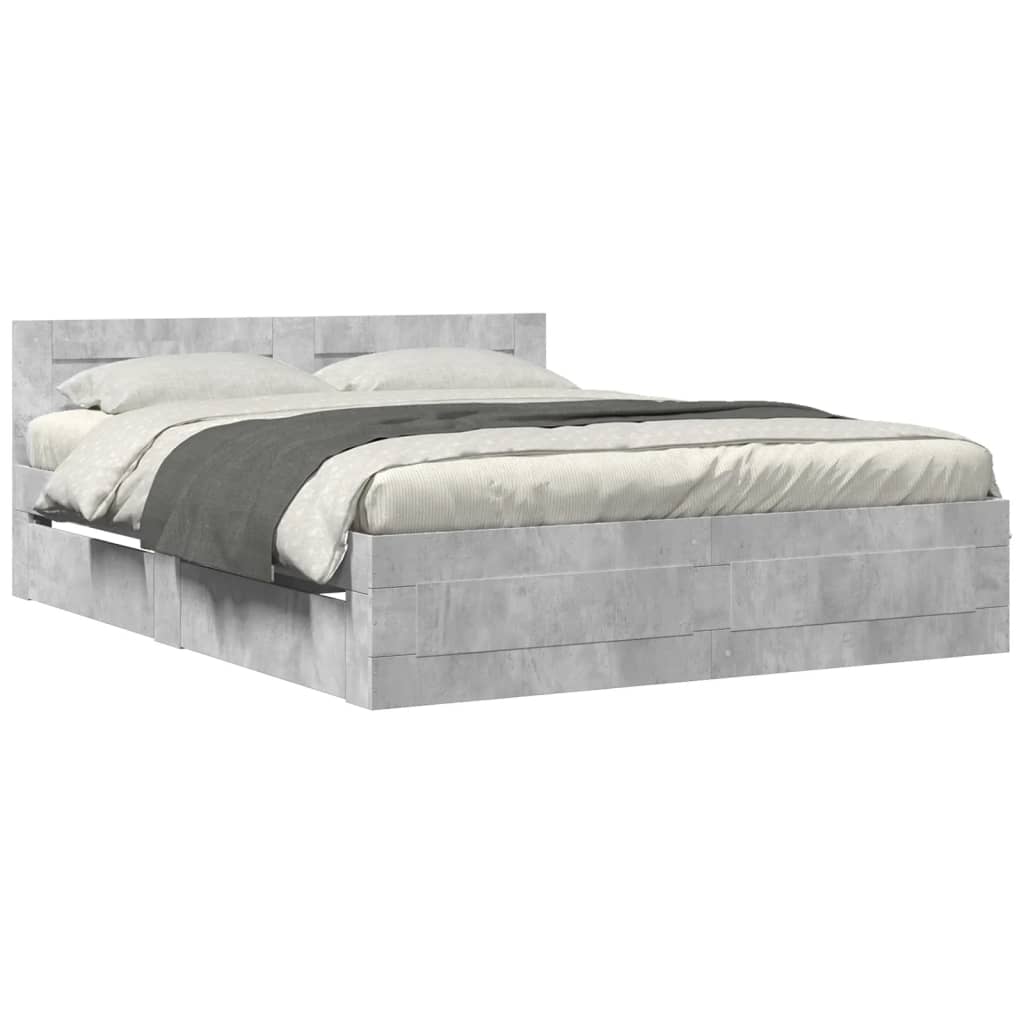 sengeramme med sengegavl 160x200 cm konstrueret træ betongrå