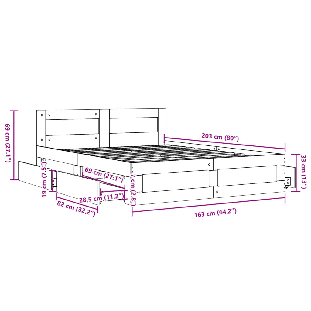 sengeramme med sengegavl 160x200 cm konstrueret træ betongrå
