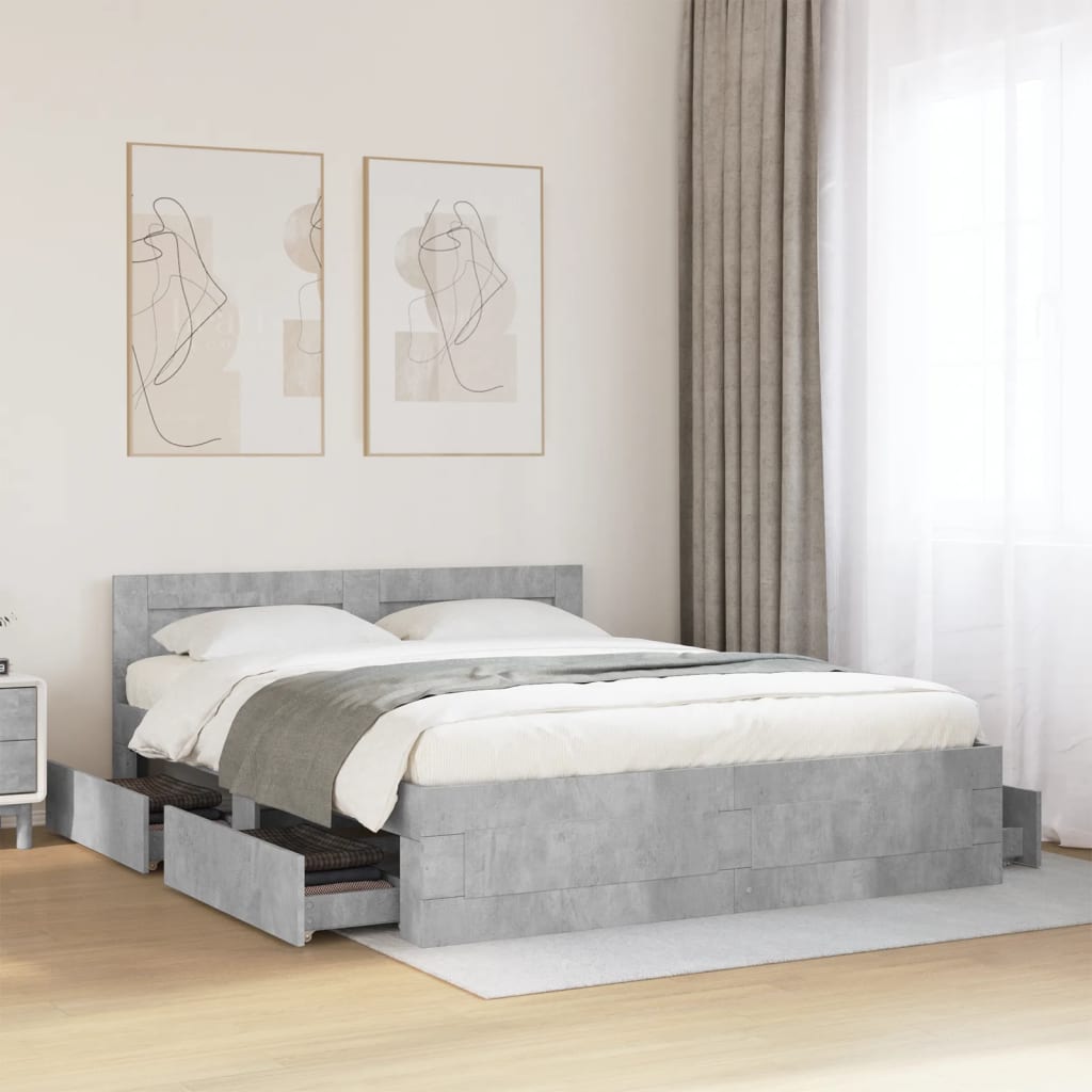 sengeramme med sengegavl 160x200 cm konstrueret træ betongrå