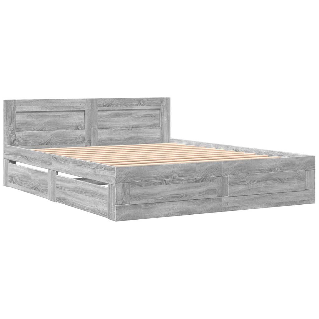 sengeramme med sengegavl 160x200 cm konstrueret træ grå sonoma