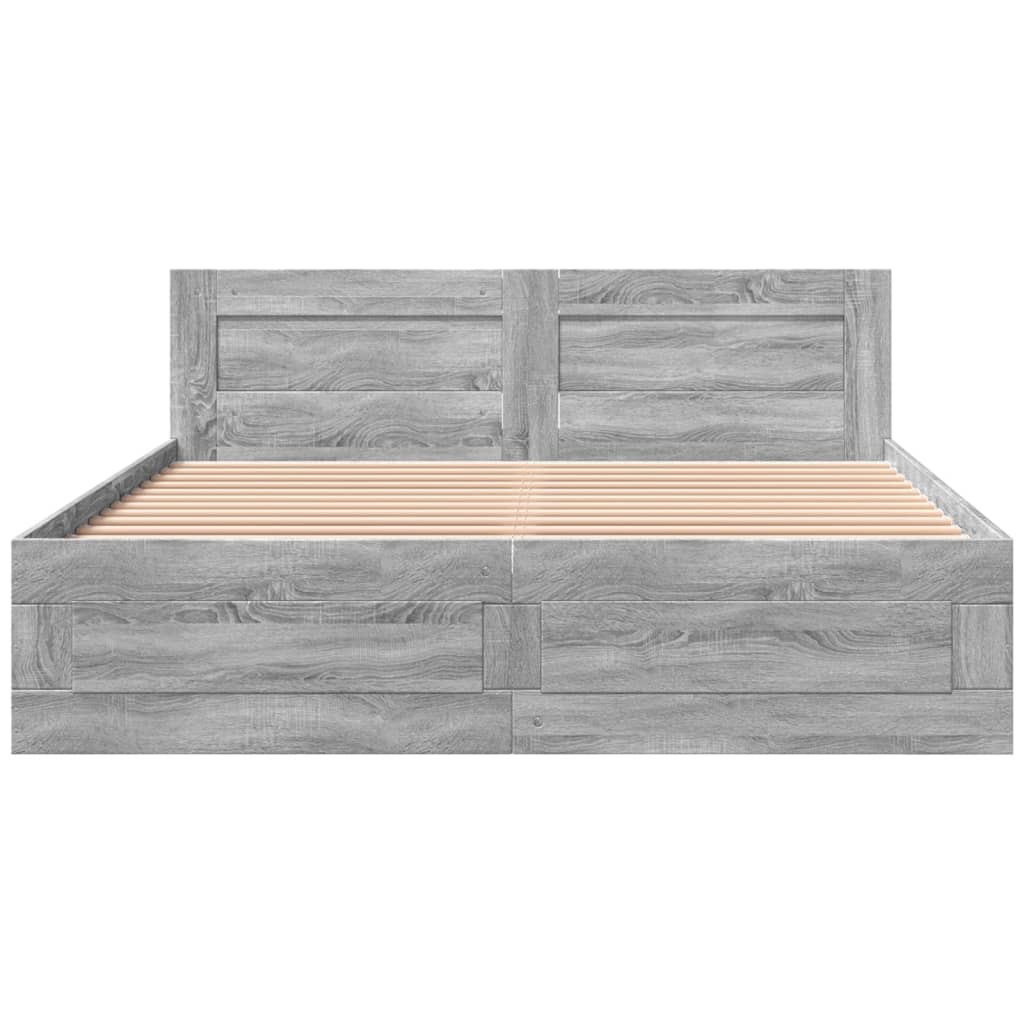 sengeramme med sengegavl 160x200 cm konstrueret træ grå sonoma